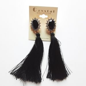 Crystal Collection Black Tassel Earrings